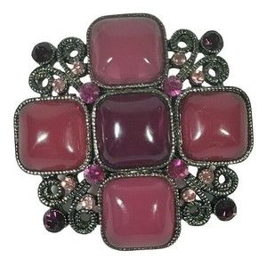 Vintage Fuschia Purple Rhinestone Lucite Faceted  Brooch Pin Necklace Enhancer